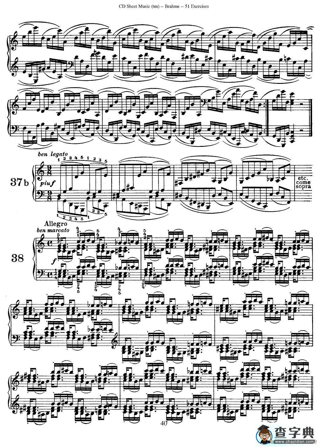 勃拉姆斯 - 51首练习曲（31—40a）钢琴谱