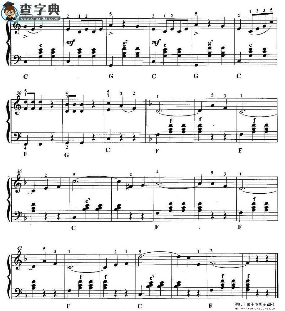手风琴考级第一级：4、乐曲手风琴谱