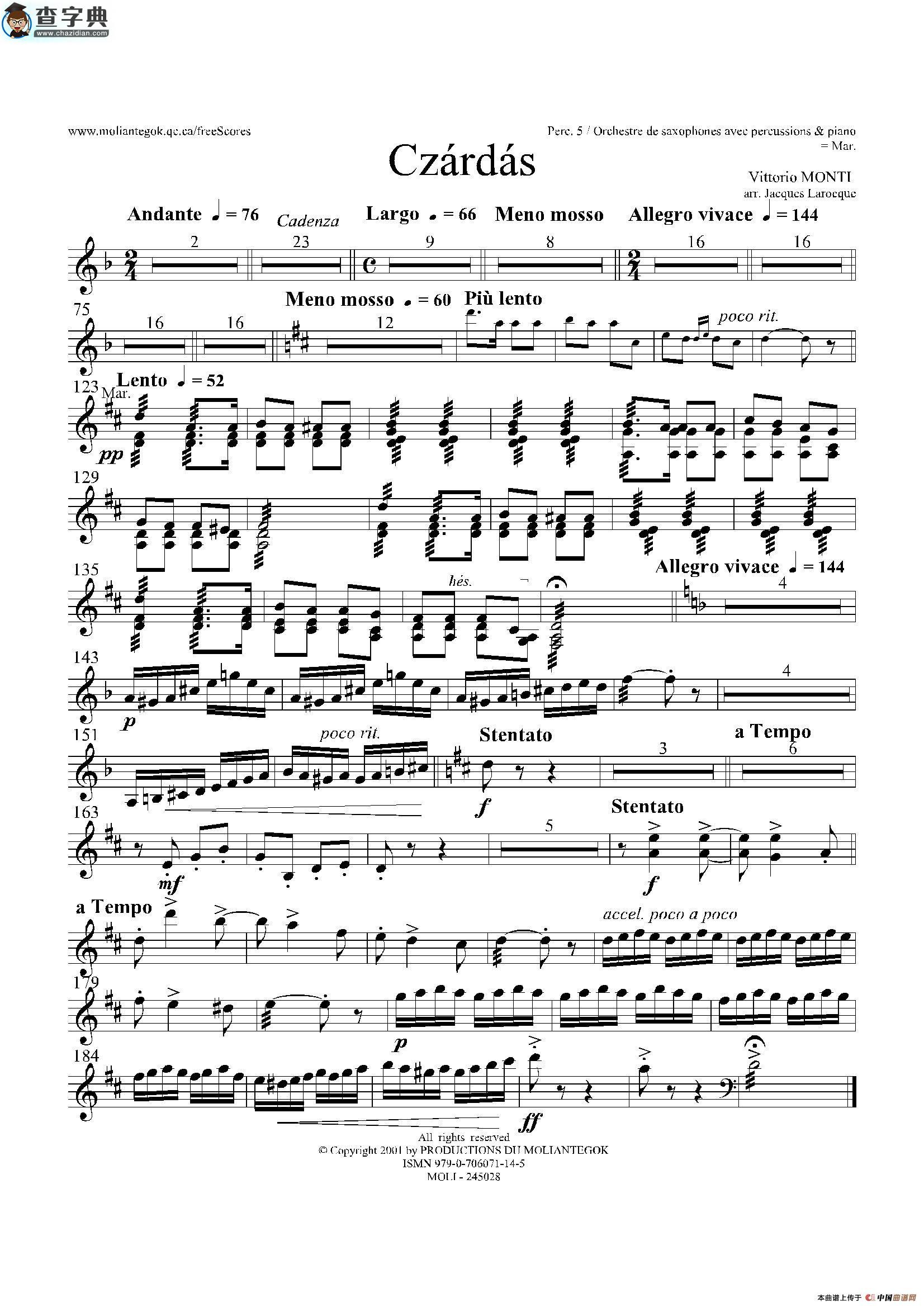 czardas 查尔达斯（15重奏）（5副打击乐）其他曲谱