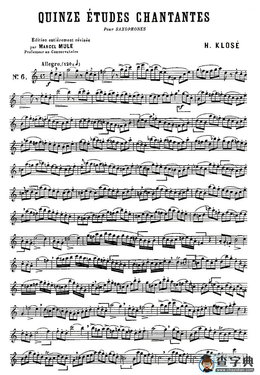 Klose Etudes Chantantes Pour Saxophone（练习曲之六）萨克斯谱