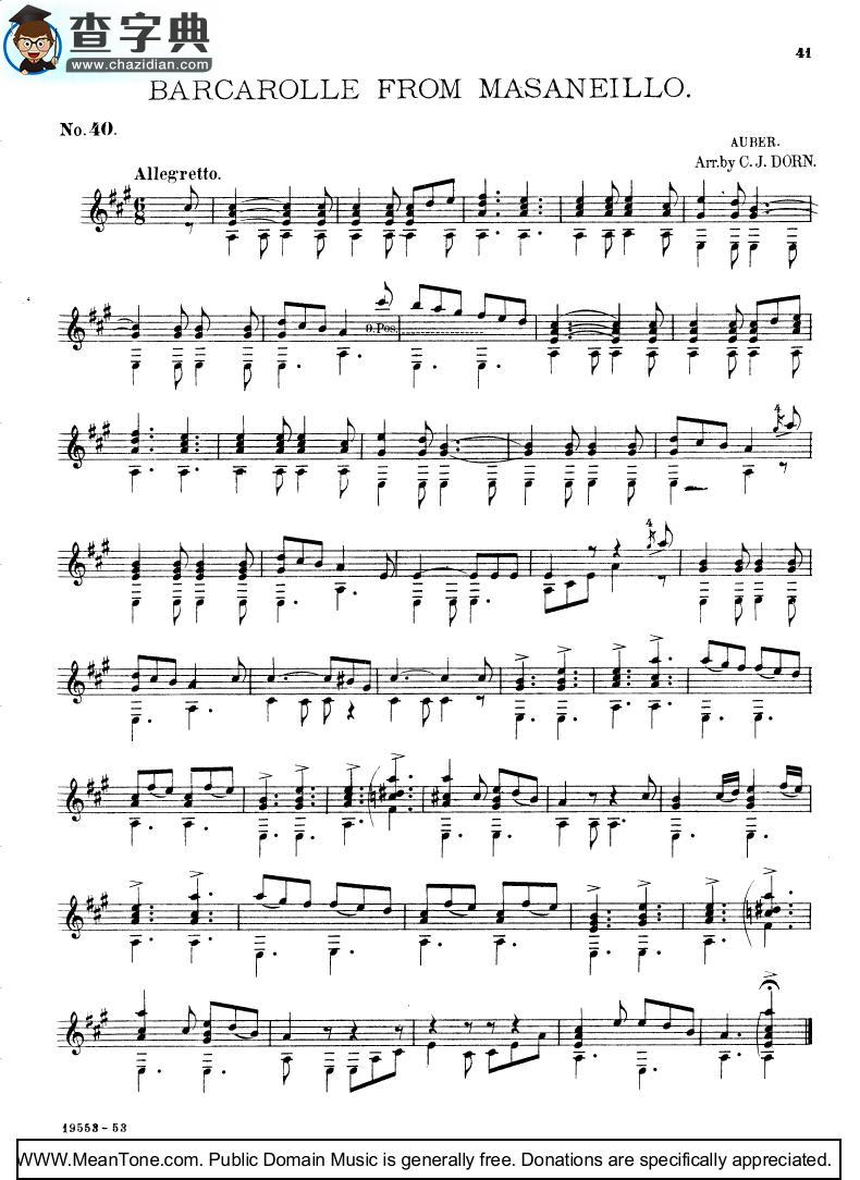 Barcarolle From Masaneillo钢琴谱
