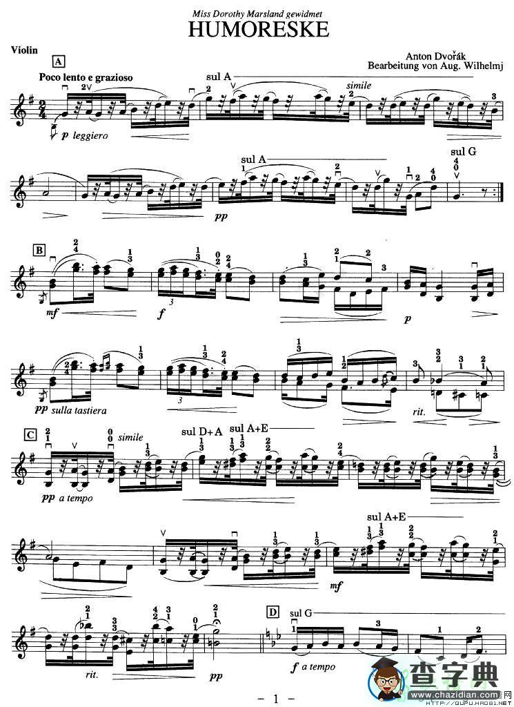 HUMORESKE小提琴谱