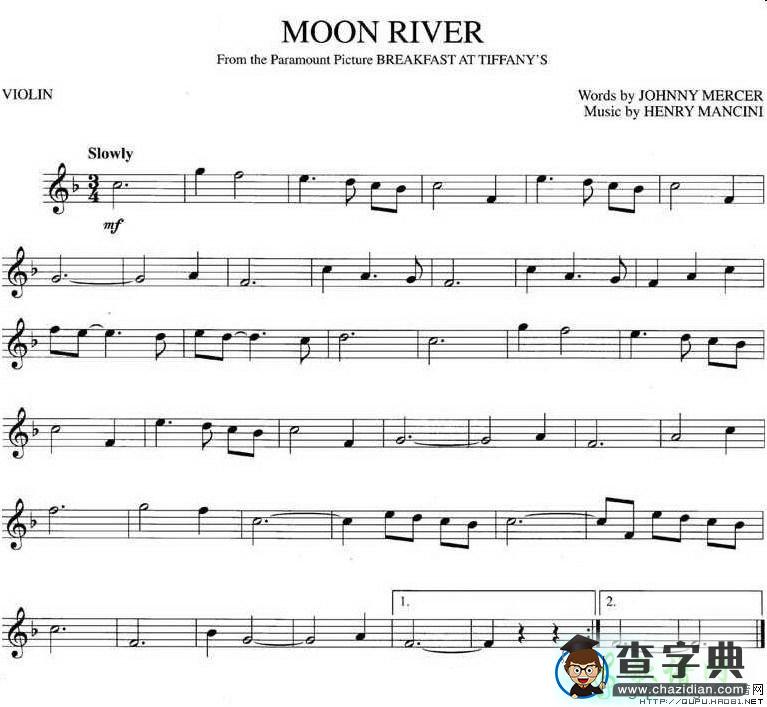 Moon River（月亮河）小提琴谱