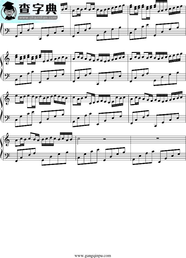 卡农钢琴曲五线谱