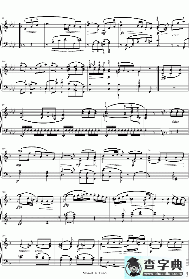 莫扎特C大调第十钢琴奏鸣曲钢琴谱五线谱