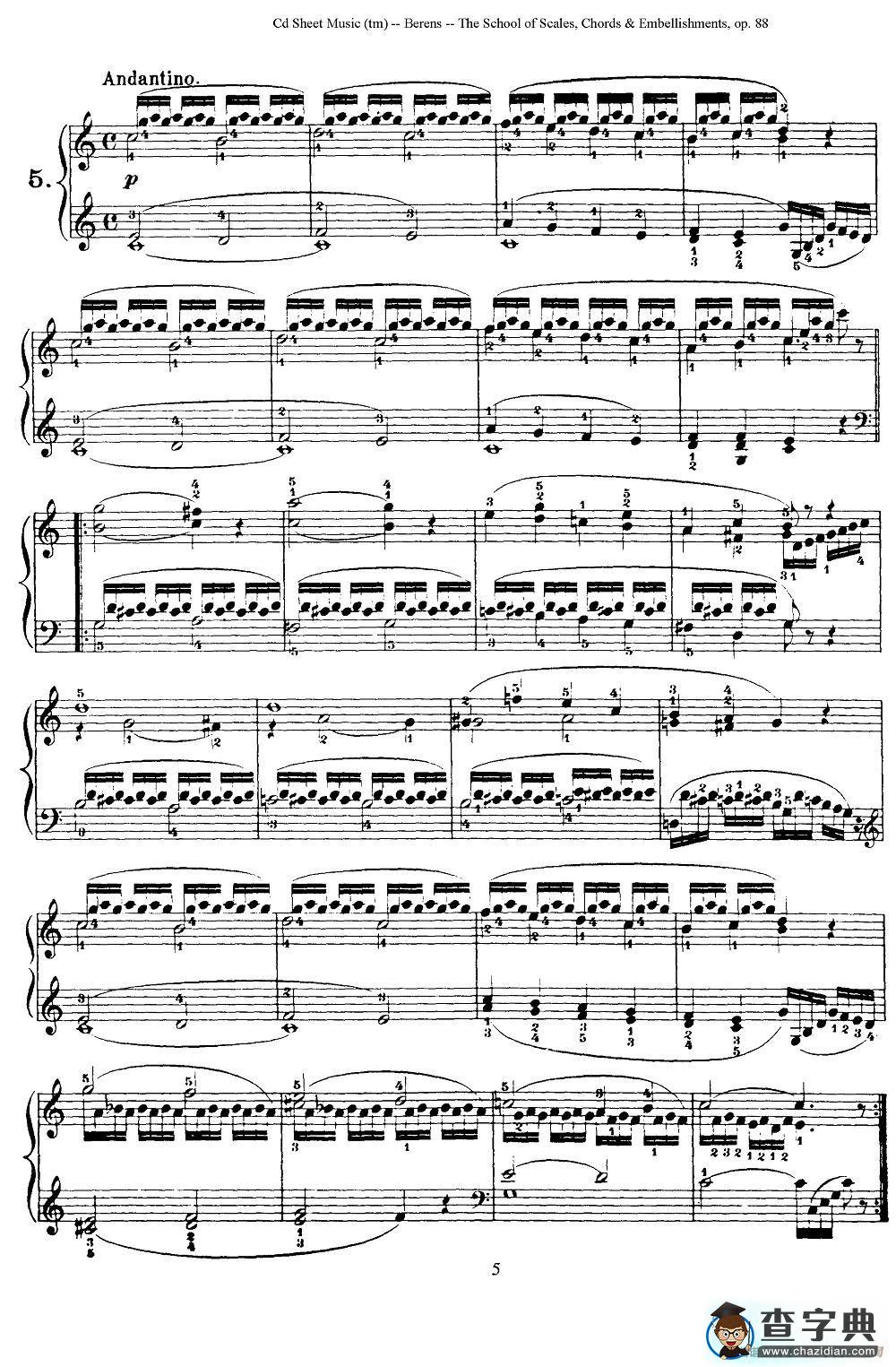 贝伦斯28首钢琴（和弦及装饰音）练习曲（1—5）钢琴谱