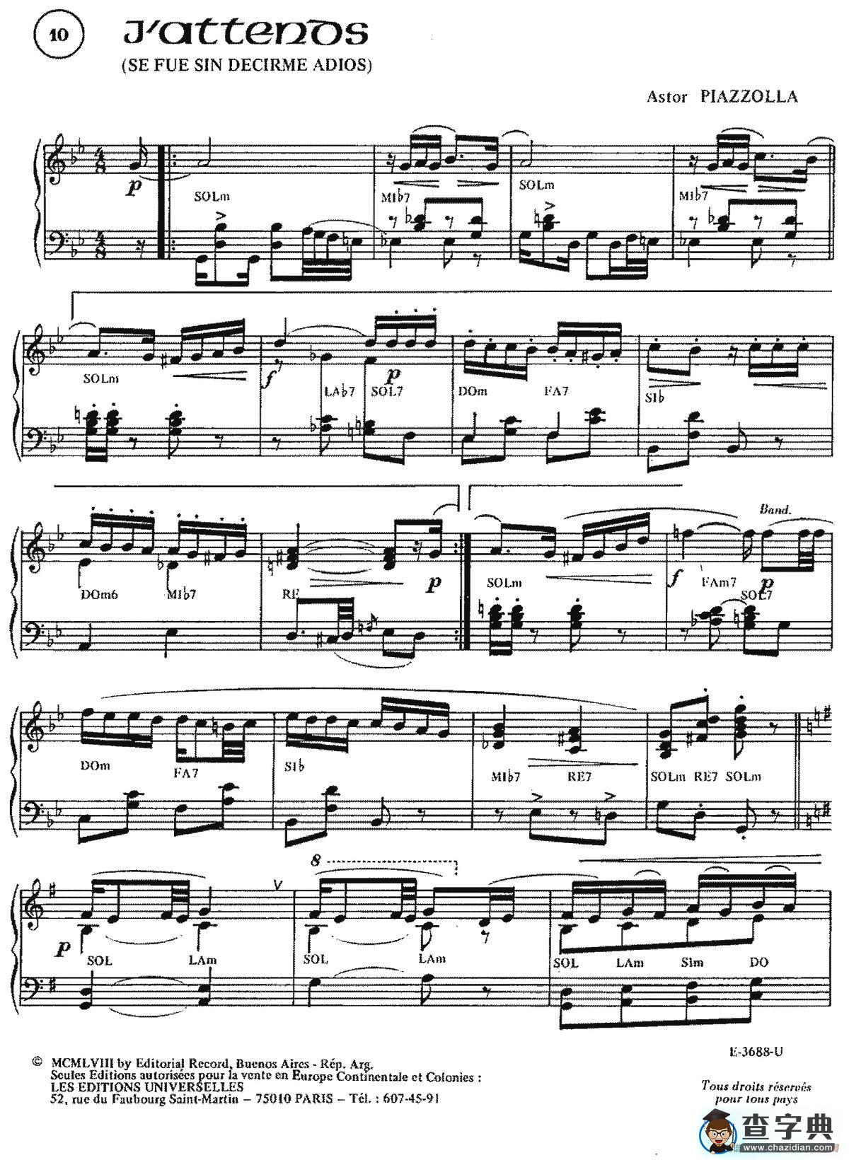 Piazzolla合集：10、JAttends手风琴谱/简谱