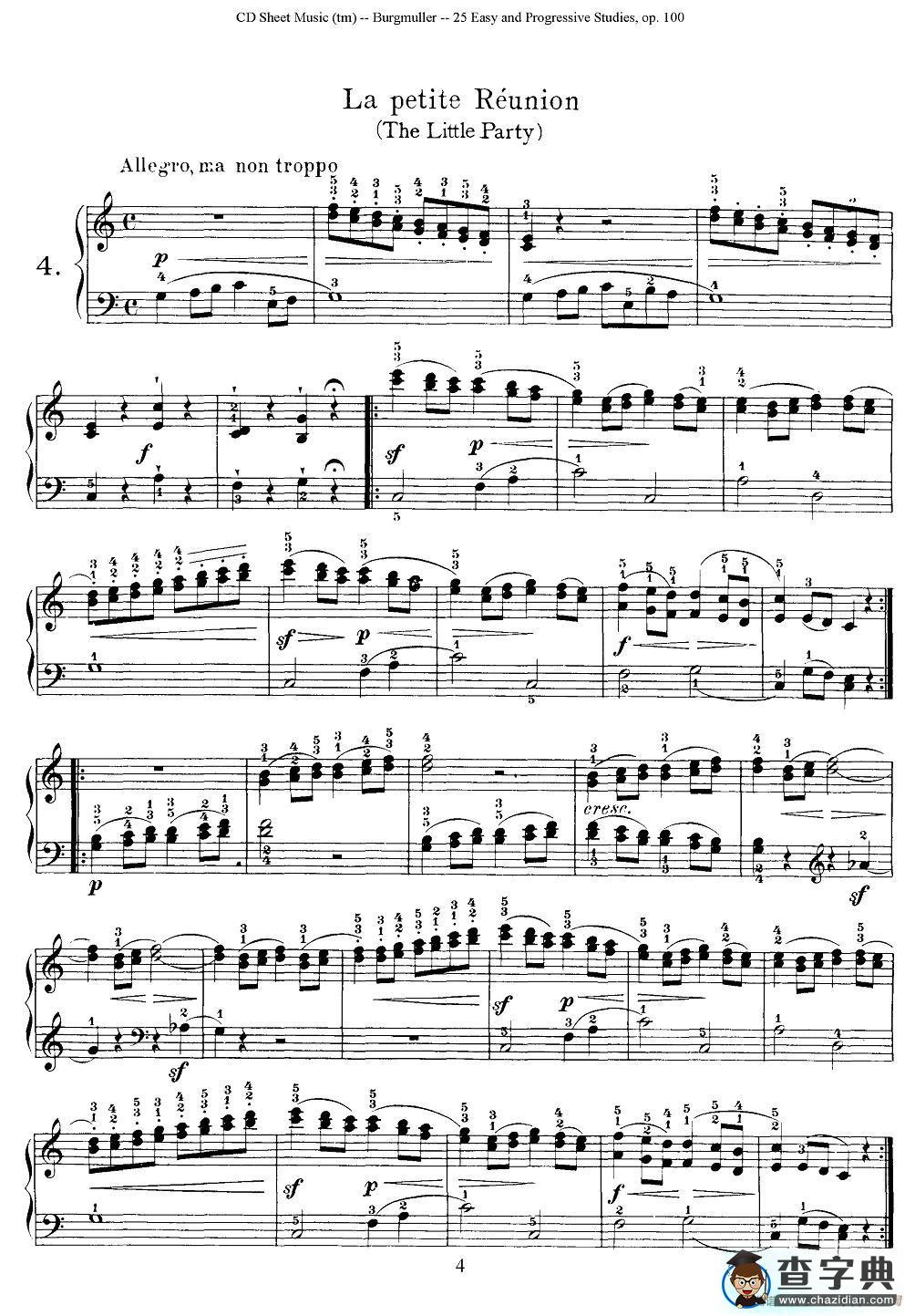 布尔格缪勒-25首钢琴进阶练习曲 Op.100（4、儿童联欢会）钢琴谱
