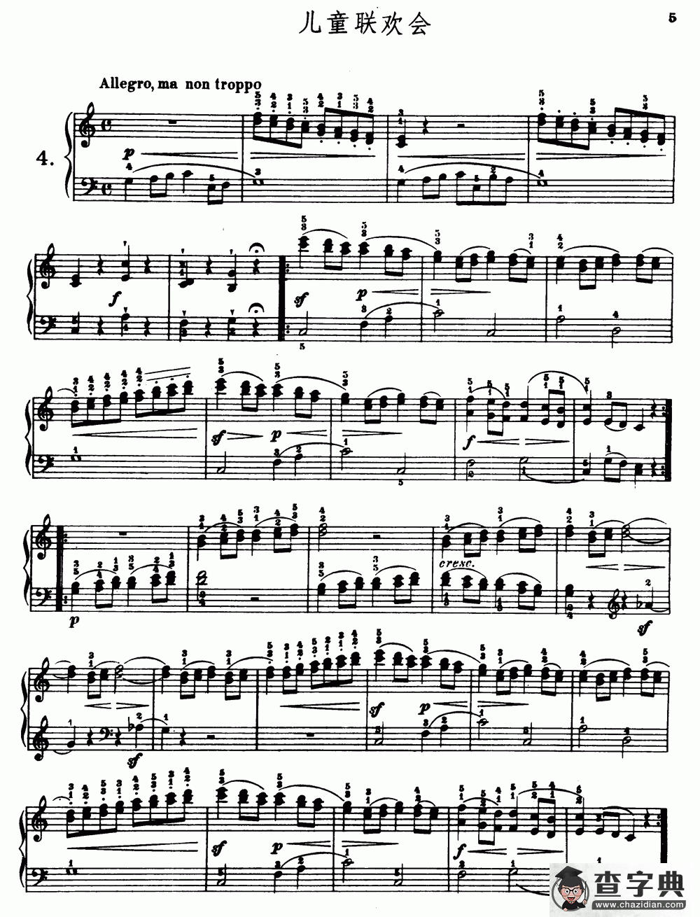 布尔格缪勒-25首钢琴进阶练习曲 Op.100（4、儿童联欢会）钢琴谱