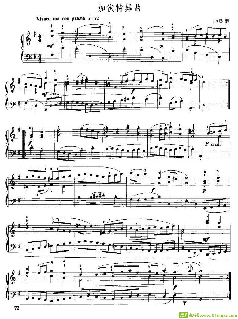 加伏特舞曲（J·S·巴赫作曲版）手风琴谱