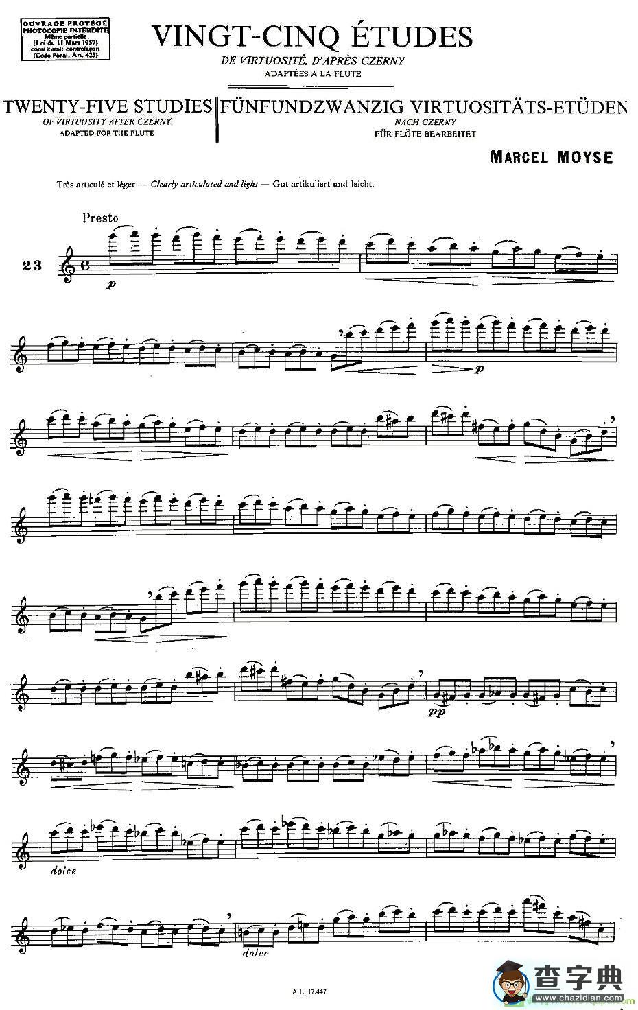Moyse - 25 Studies after Czerny flute 之23长笛谱(Moyse作曲)