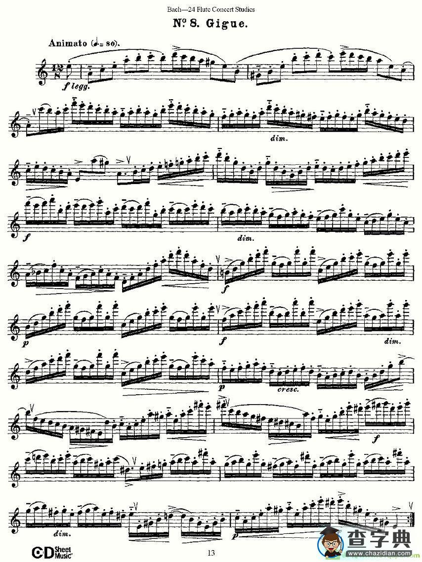 Bach-24 Flutc Concert Studies 之6—10长笛谱(Bach（巴赫）作曲)