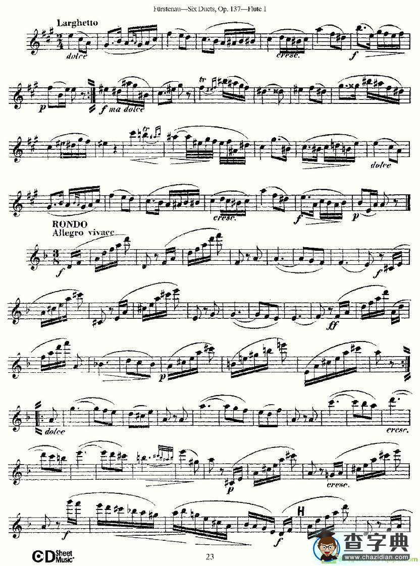 Six Duets, Op.137 之四长笛谱(Furstenau作曲)