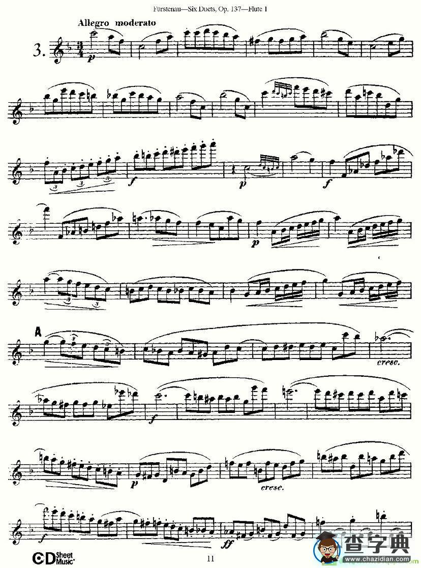 Six Duets, Op.137 之三长笛谱(Furstenau作曲)