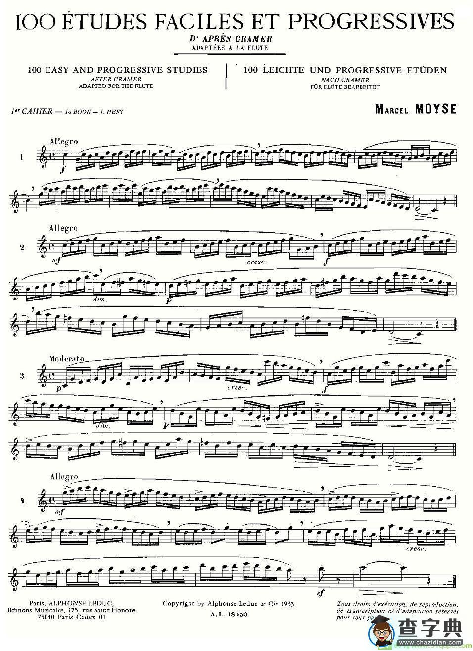 简易音阶练习100首之1-19长笛谱(莫伊斯Moyse作曲)