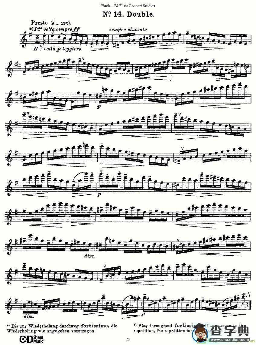 Bach-24 Flutc Concert Studies 之11—15长笛谱(Bach（巴赫）作曲)