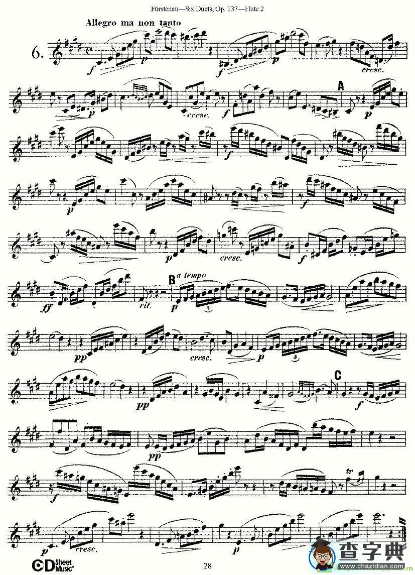 Six Duets, Op.137 之六长笛谱(Furstenau作曲)