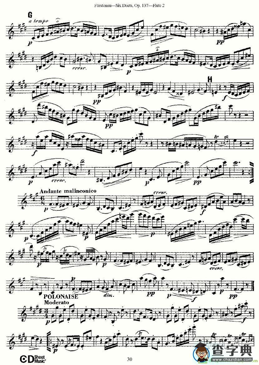 Six Duets, Op.137 之六长笛谱(Furstenau作曲)