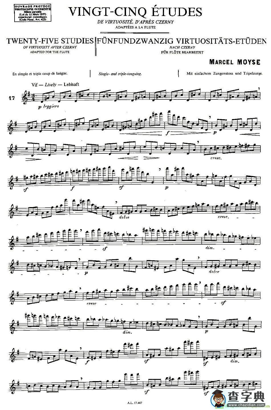 Moyse - 25 Studies after Czerny flute 之17长笛谱(Moyse作曲)