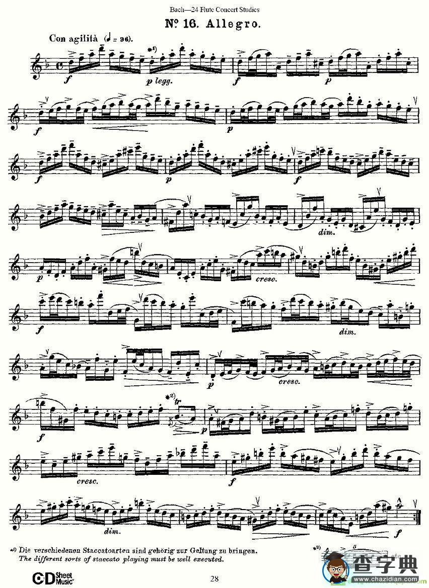 Bach-24 Flutc Concert Studies 之16—19长笛谱(Bach（巴赫）作曲)