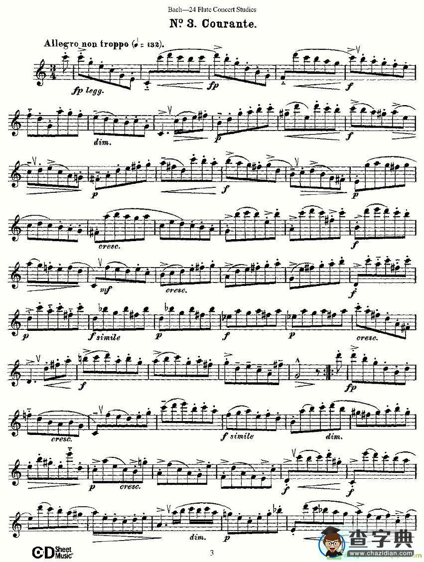Bach-24 Flutc Concert Studies 之1—5长笛谱(Bach（巴赫）作曲)