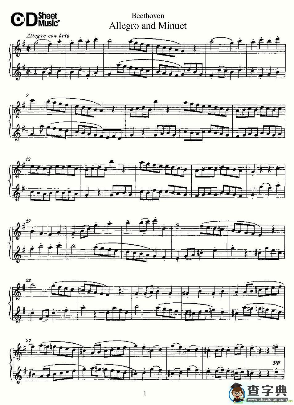 Allegro and Minuet长笛谱(Beethoven（贝多芬）作曲)