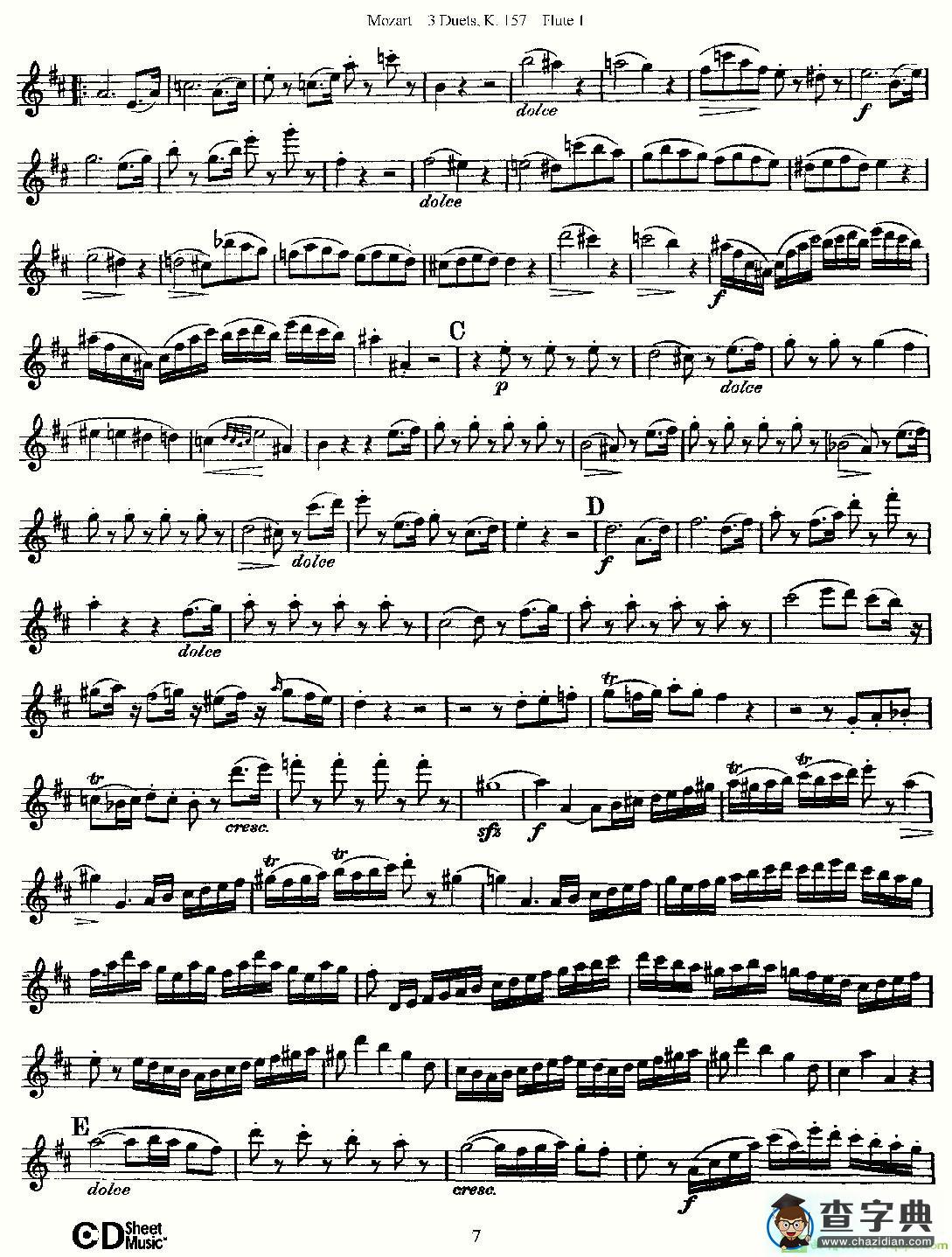 3 Duets K.157 之第一长笛长笛谱(Mozart作曲)
