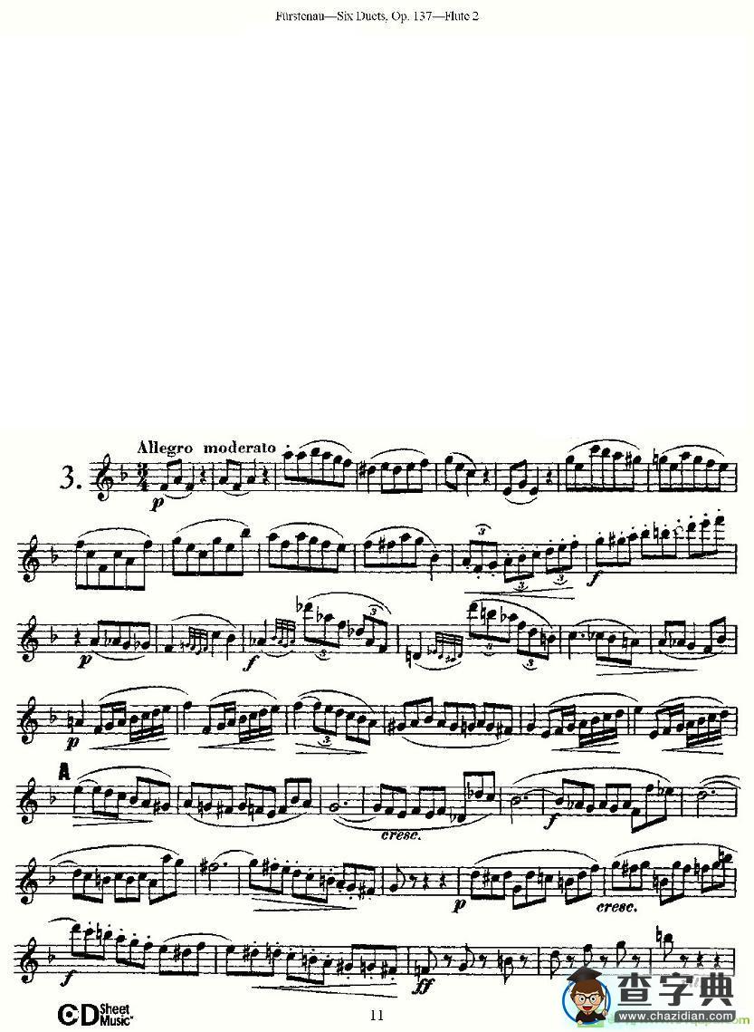 Six Duets, Op.137 之三长笛谱(Furstenau作曲)