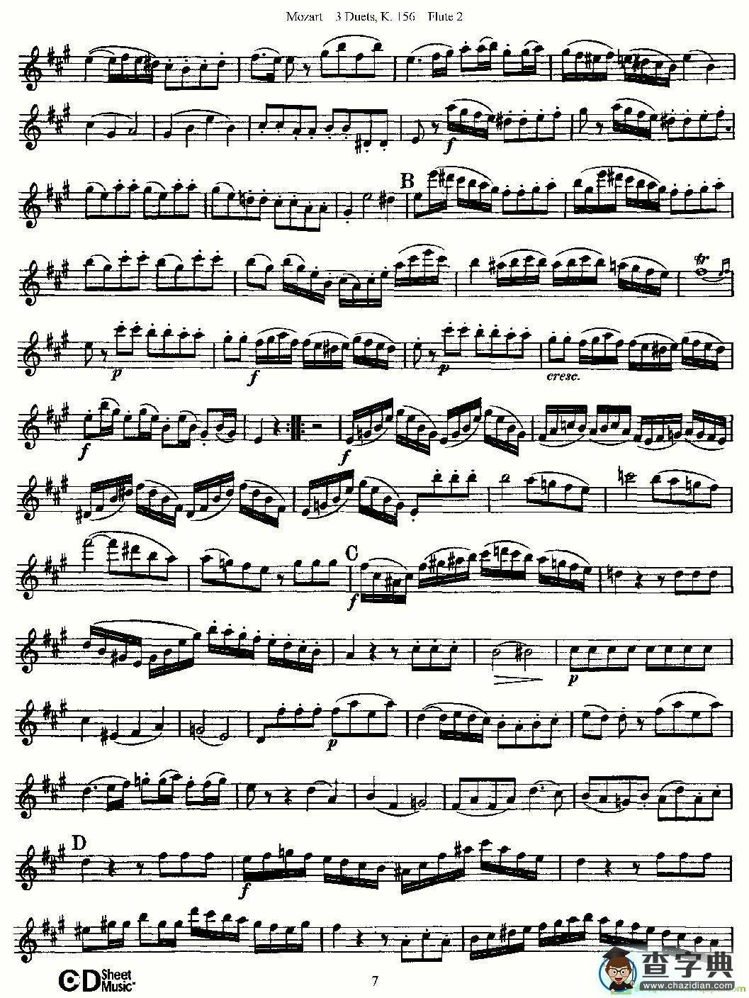 3 Duets K.156 之第二长笛长笛谱(Mozart作曲)