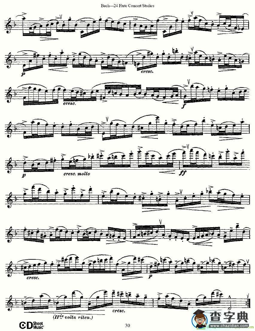 Bach-24 Flutc Concert Studies 之16—19长笛谱(Bach（巴赫）作曲)