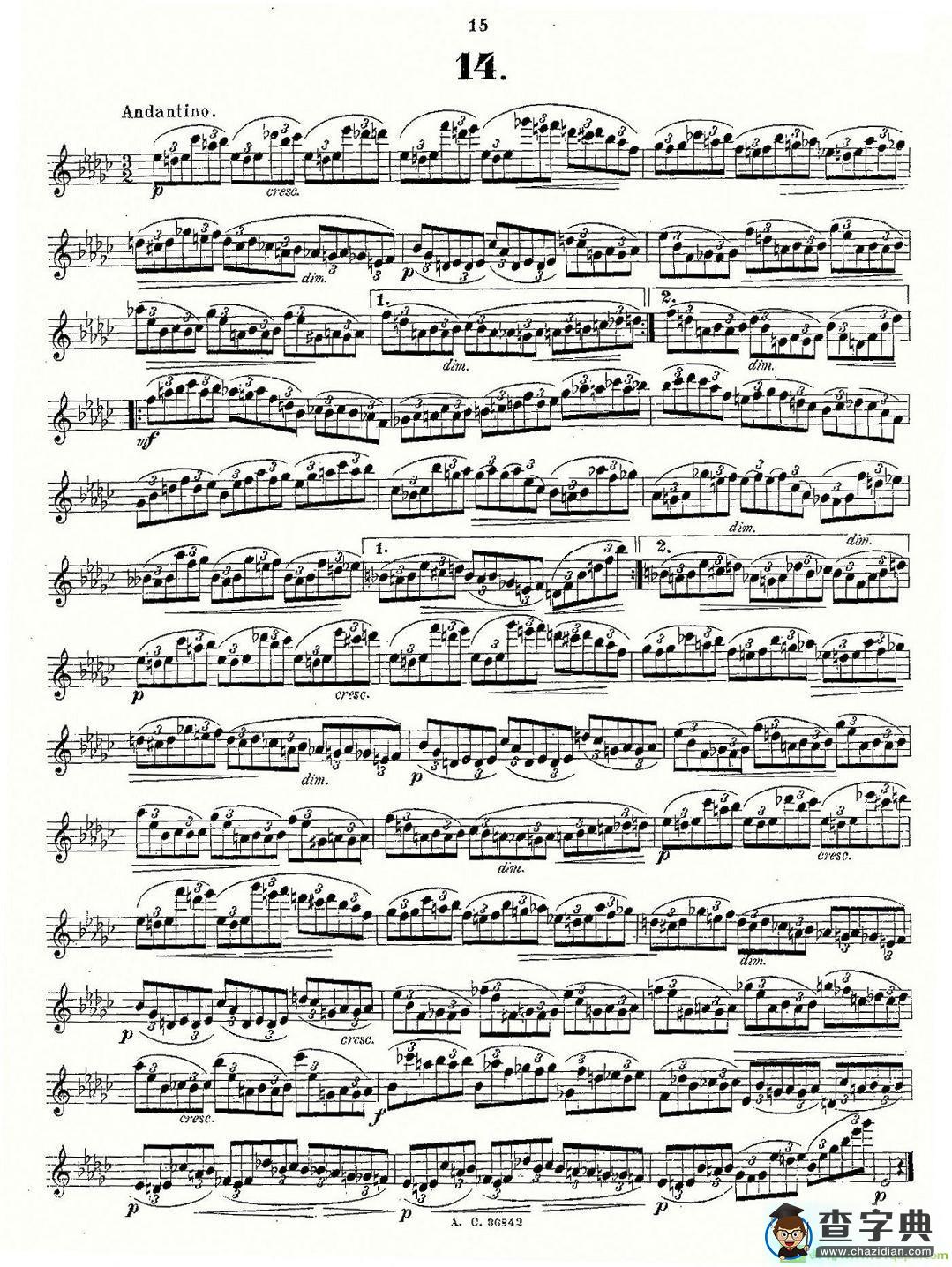 24首长笛练习曲 Op.21 之13—24长笛谱(Andersen作曲)