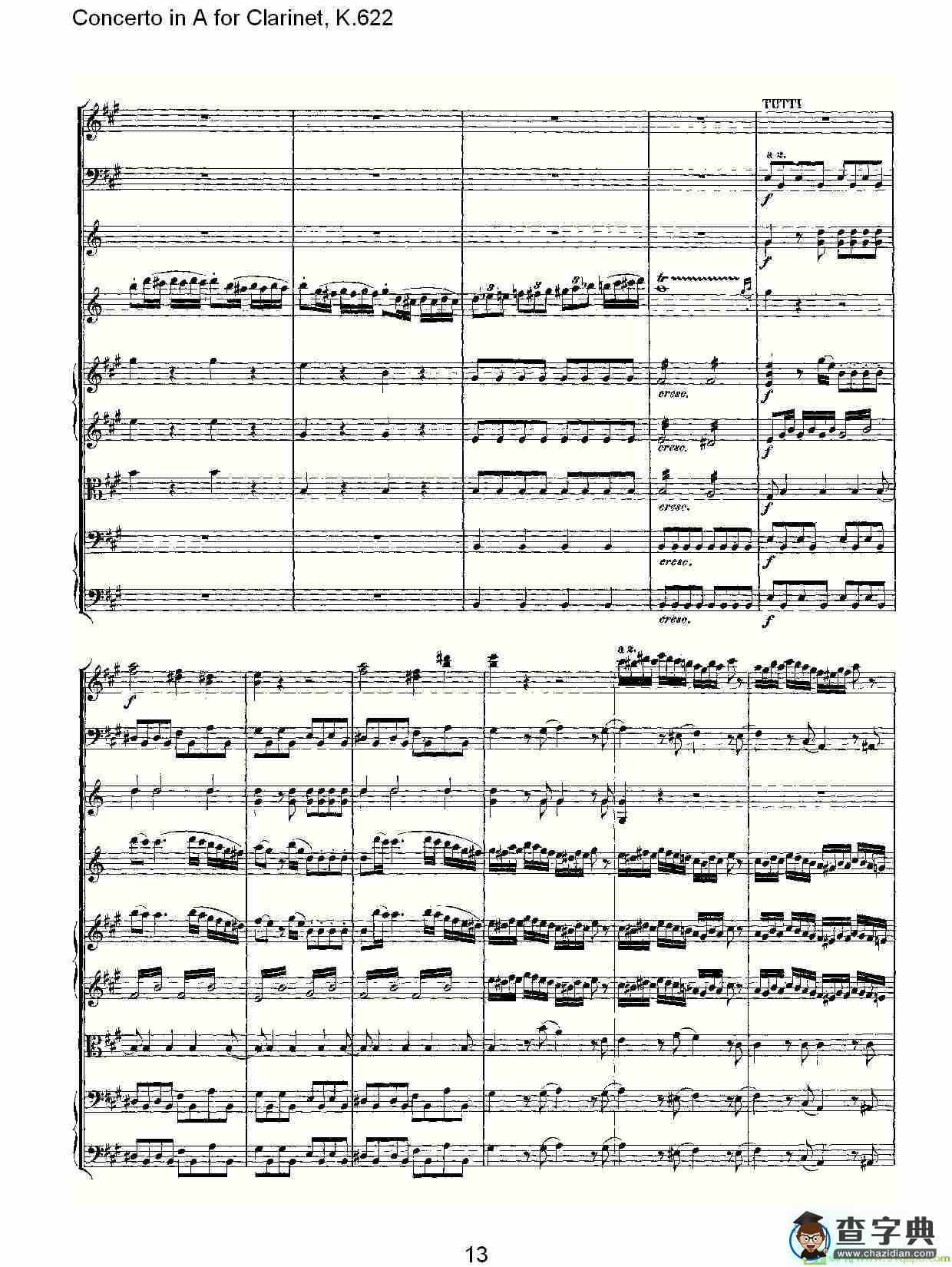 Concerto in A for Clarinet, K.622简谱