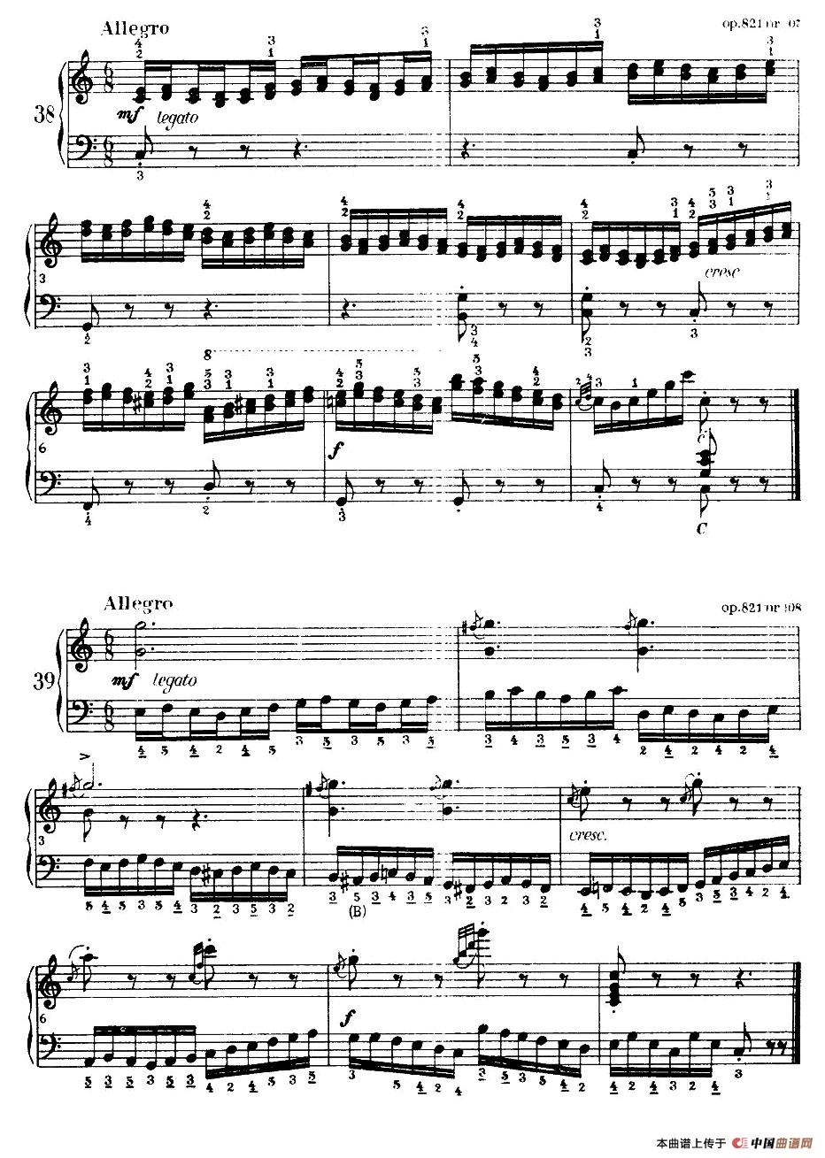 《车尔尼手风琴练习曲集》（第Ⅰ册）（37—44）手风琴谱/简谱