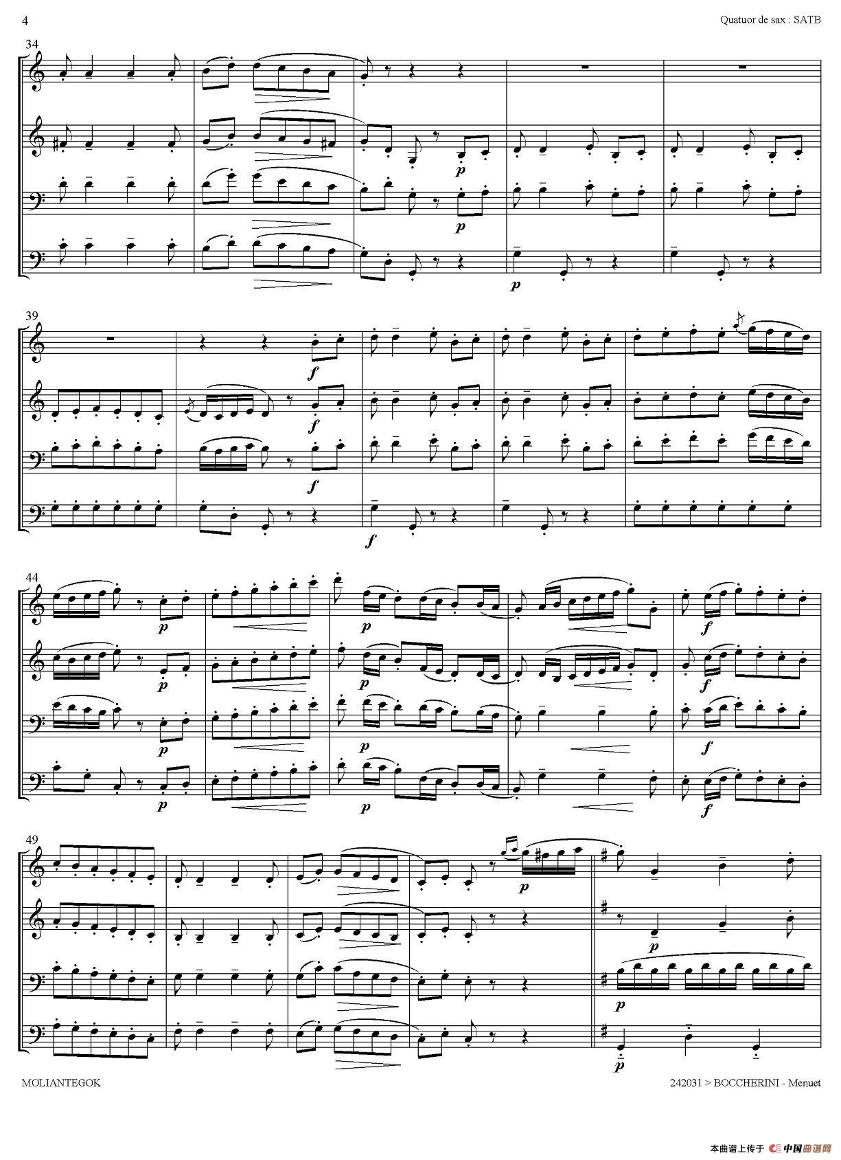 Quintette Op.11 No.5（四重奏）萨克斯谱