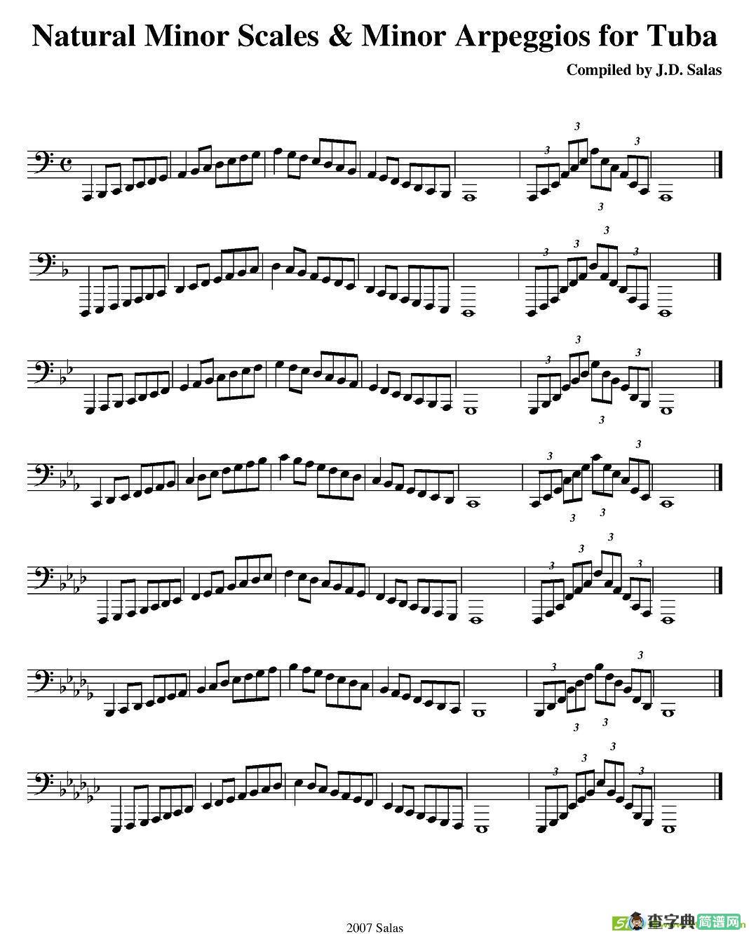 Natural Minor Scales & Minor Arpeggios - Tuba铜管谱