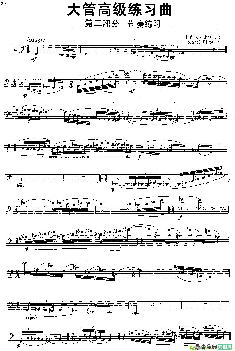 大管高级练习曲 第二部分 节奏练习铜管谱(卡列尔·比汪卡作曲)
