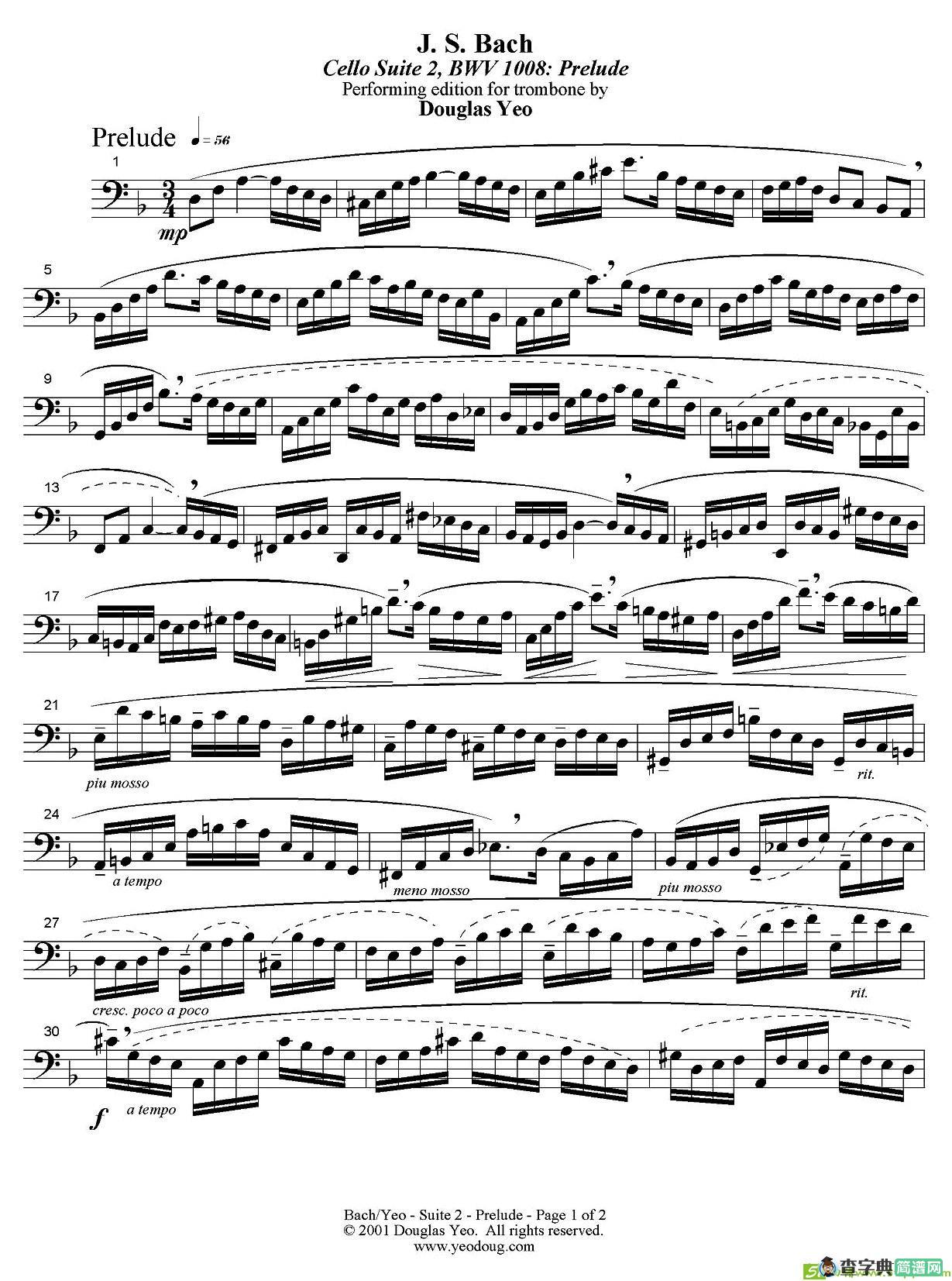 Douglas Yeo - Prelude铜管谱(J·S·巴赫作曲)