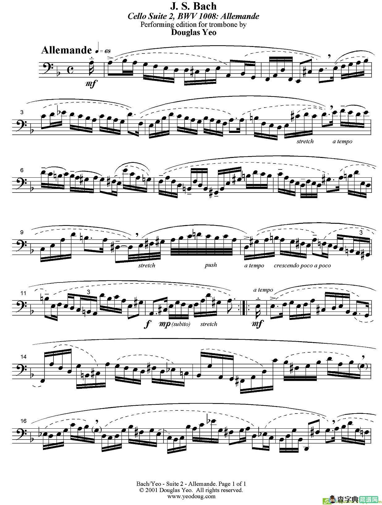 Douglas Yeo - Allemande铜管谱(J·S·巴赫作曲)