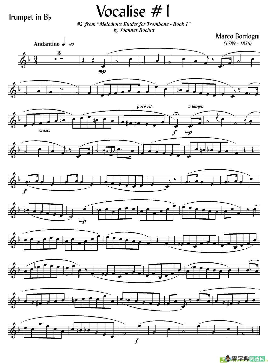 Bordogni - Vocalise #1 铜管谱(Marco作曲)