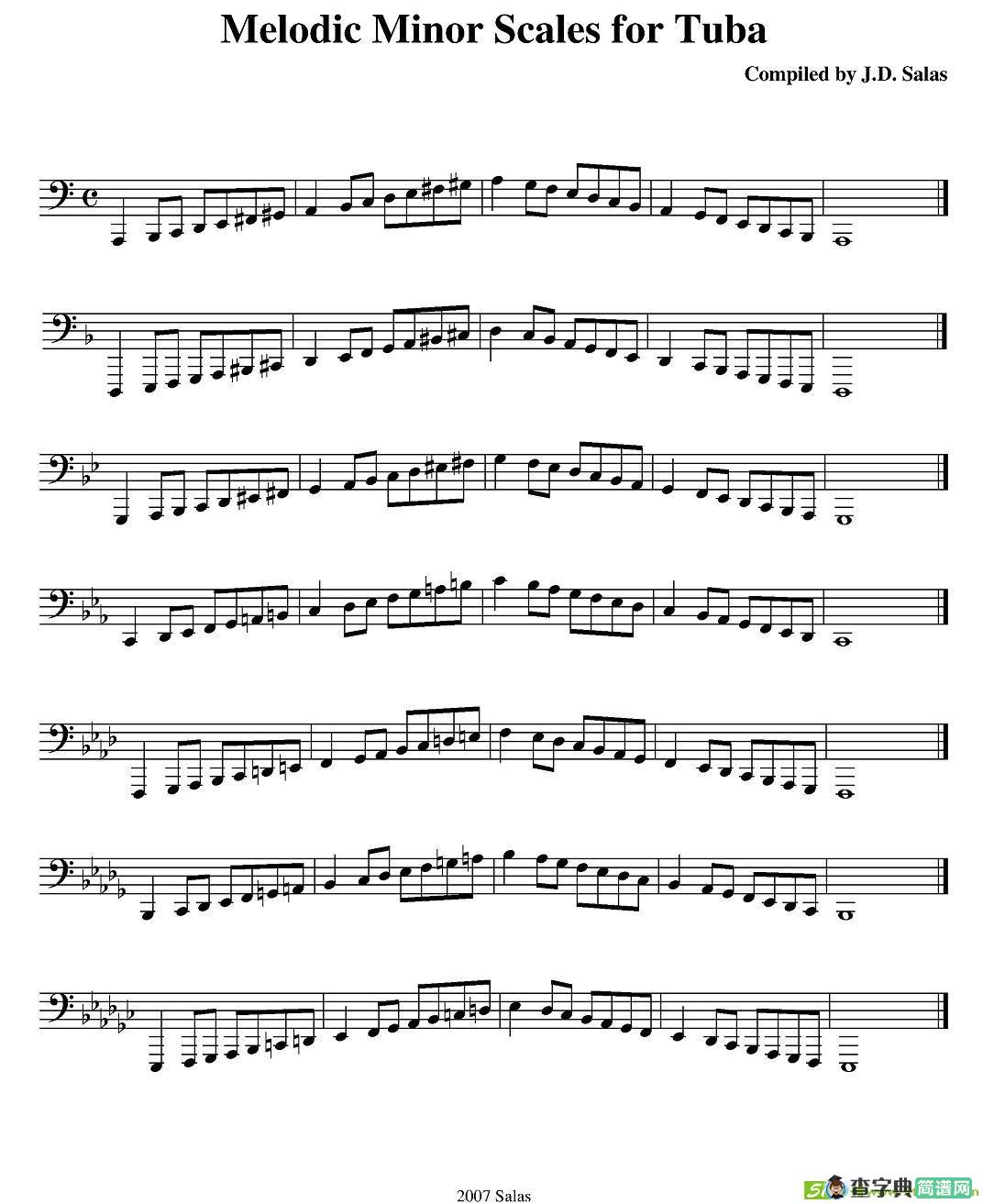 Melodic Minor Scales - Tuba铜管谱