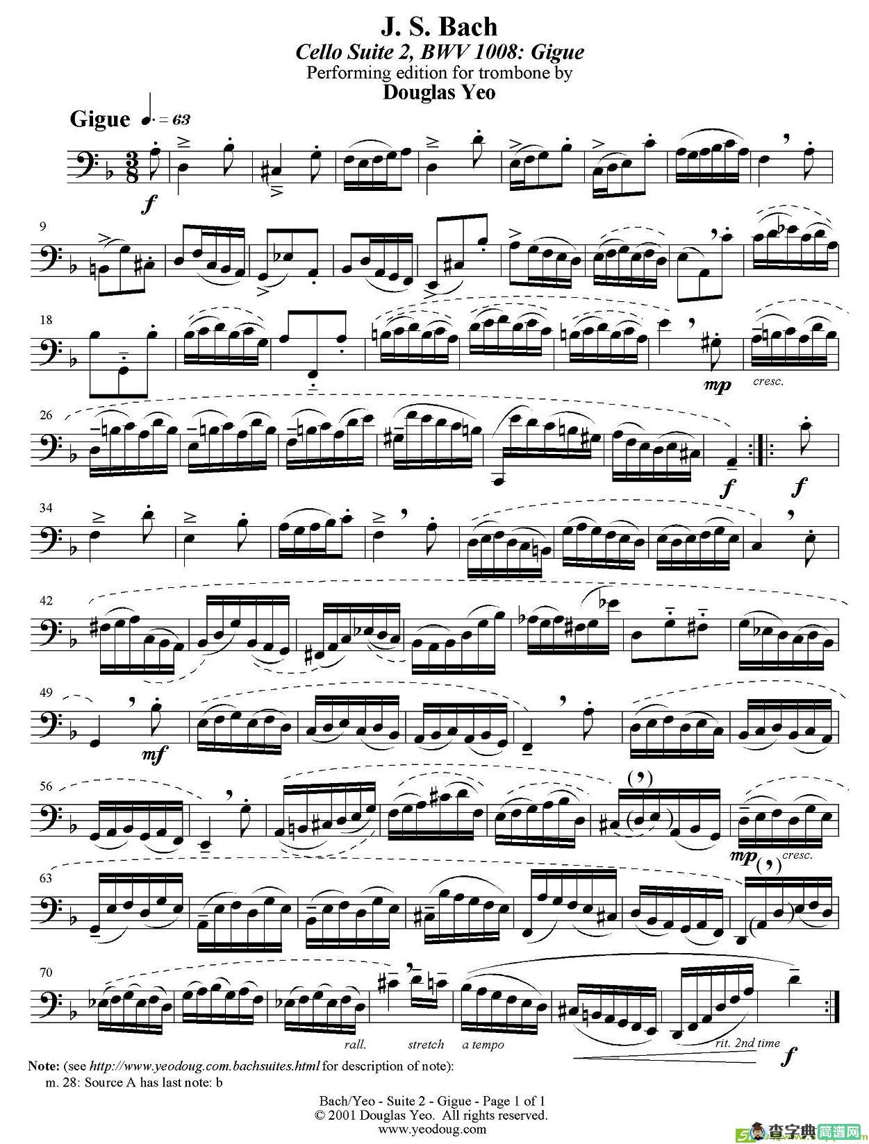 Douglas Yeo - Gigue铜管谱(J·S·巴赫作曲)