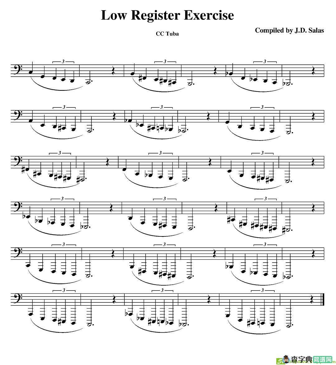 Low Register Exercise- CC Tuba铜管谱