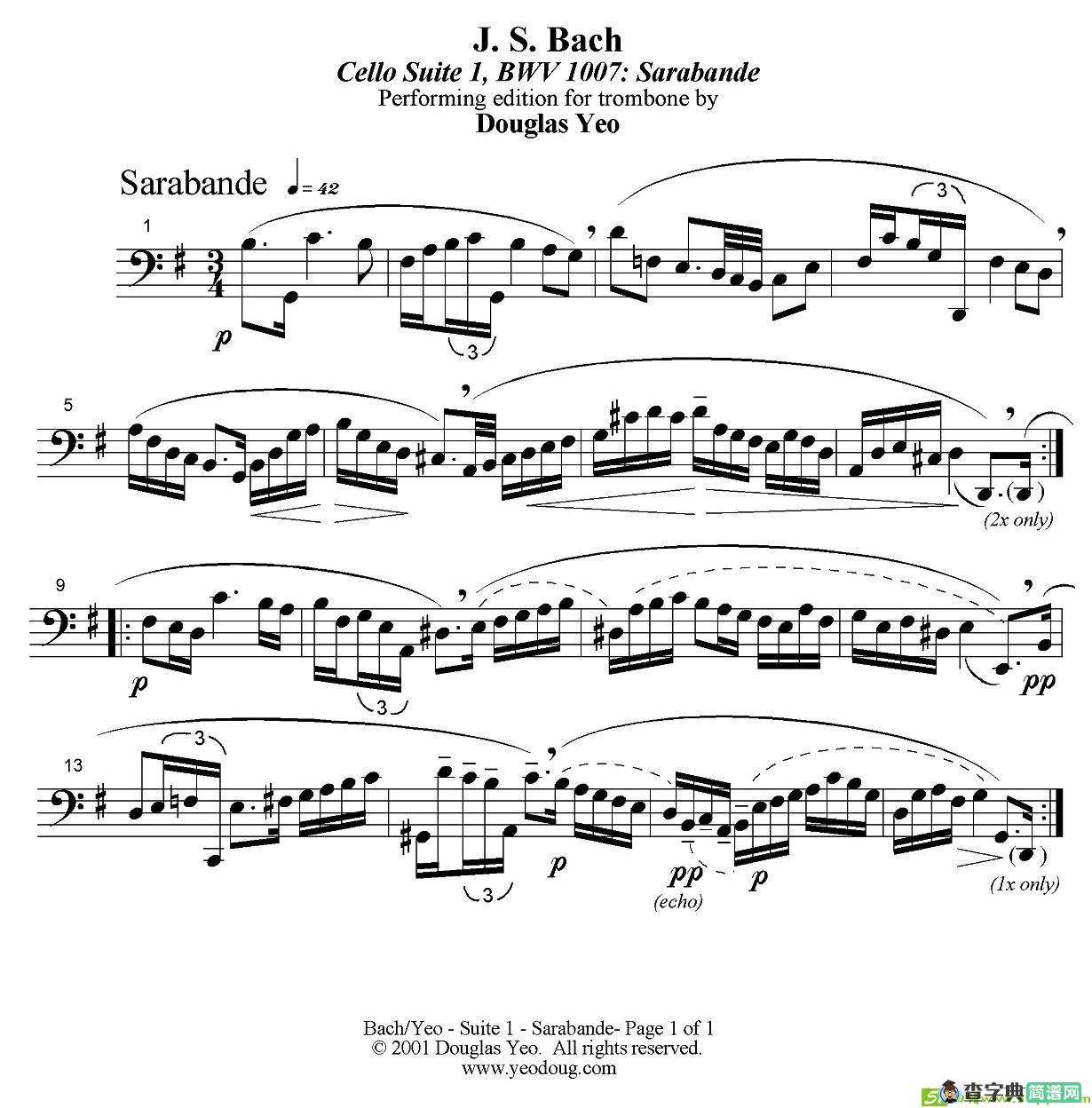 Douglas Yeo - Sarabande铜管谱(J·S·巴赫作曲)