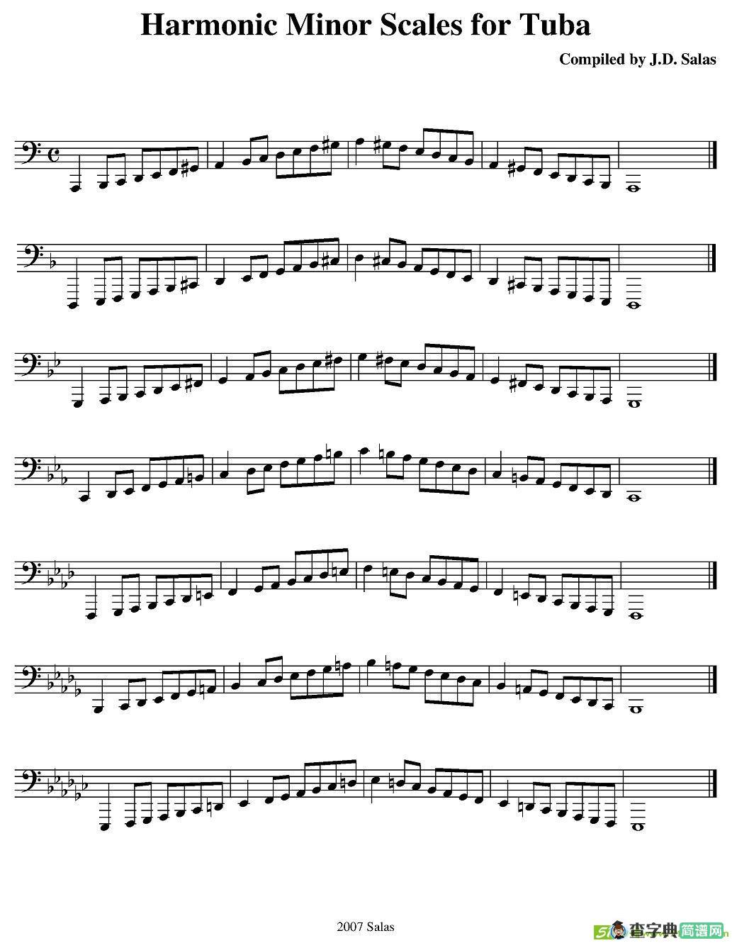 Harmonic Minor Scales - Tuba铜管谱