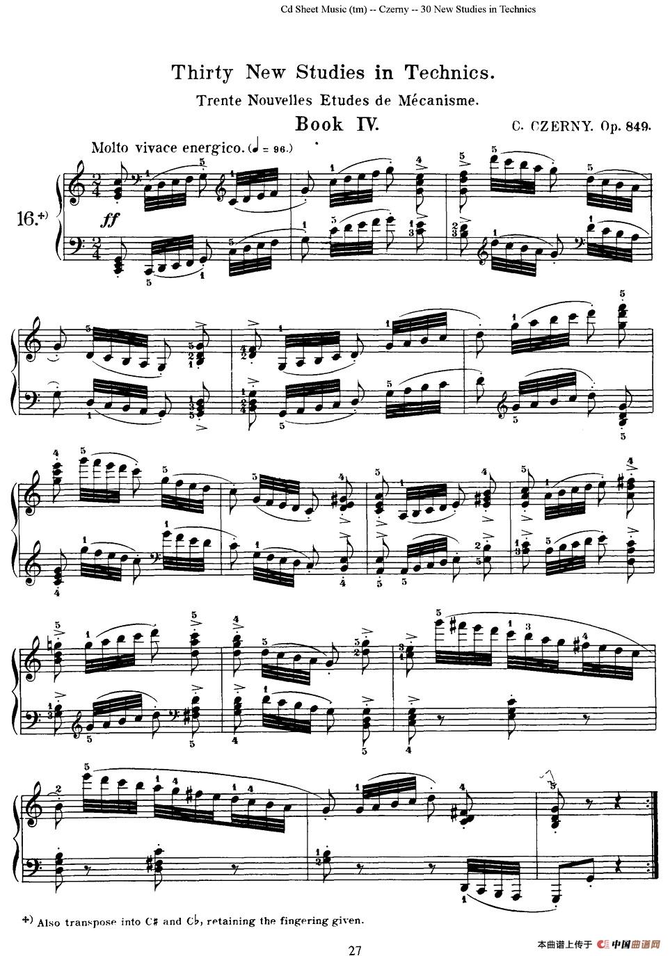 Czerny - 30 New Studies - 16（车尔尼Op849 - 30首练习曲）钢琴谱