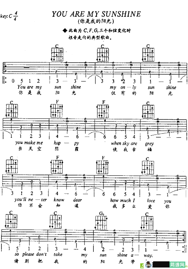 You Are My Sunshine吉他谱(雷·查尔斯演唱)