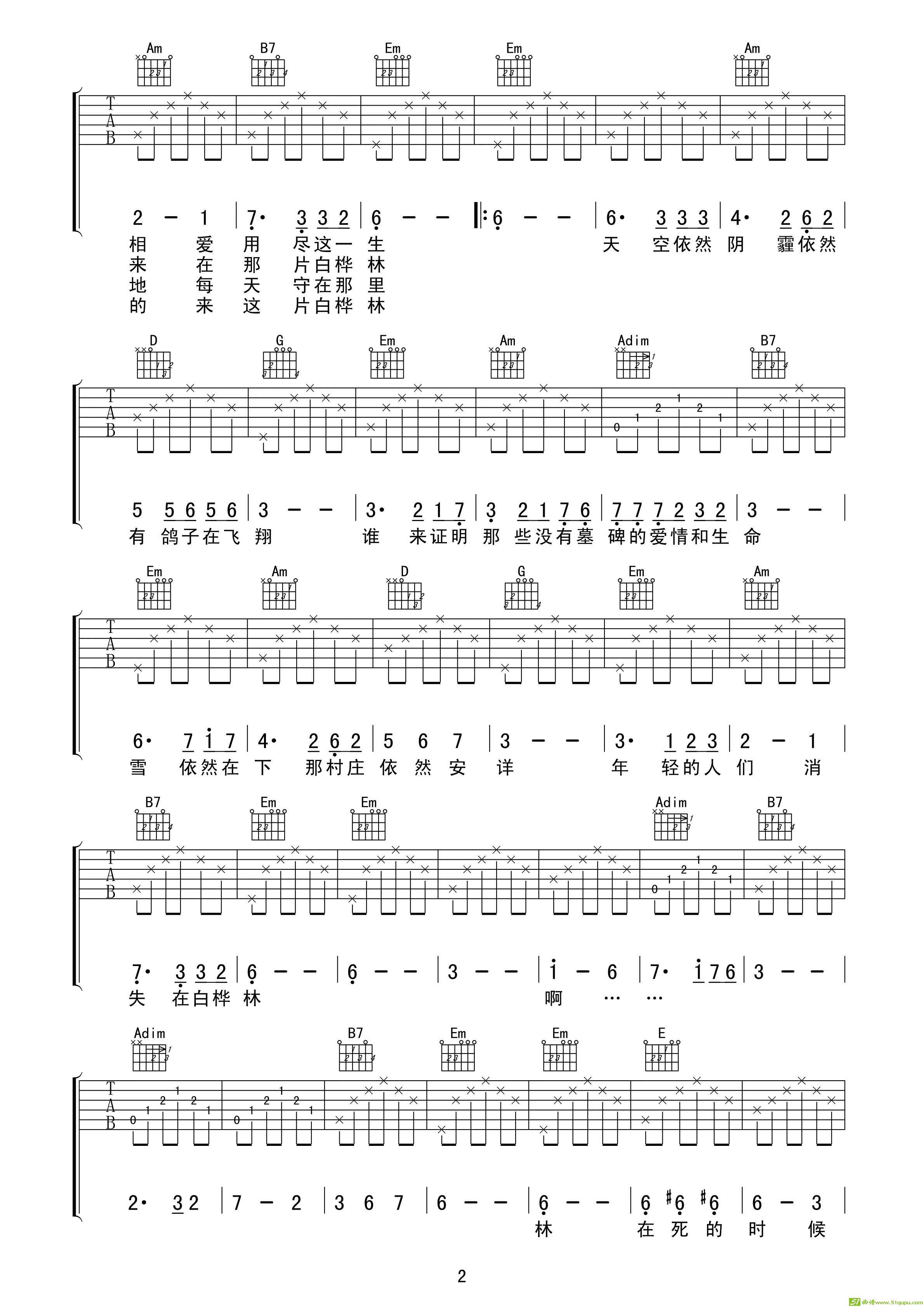 白桦林（摇滚猫制谱版）吉他谱