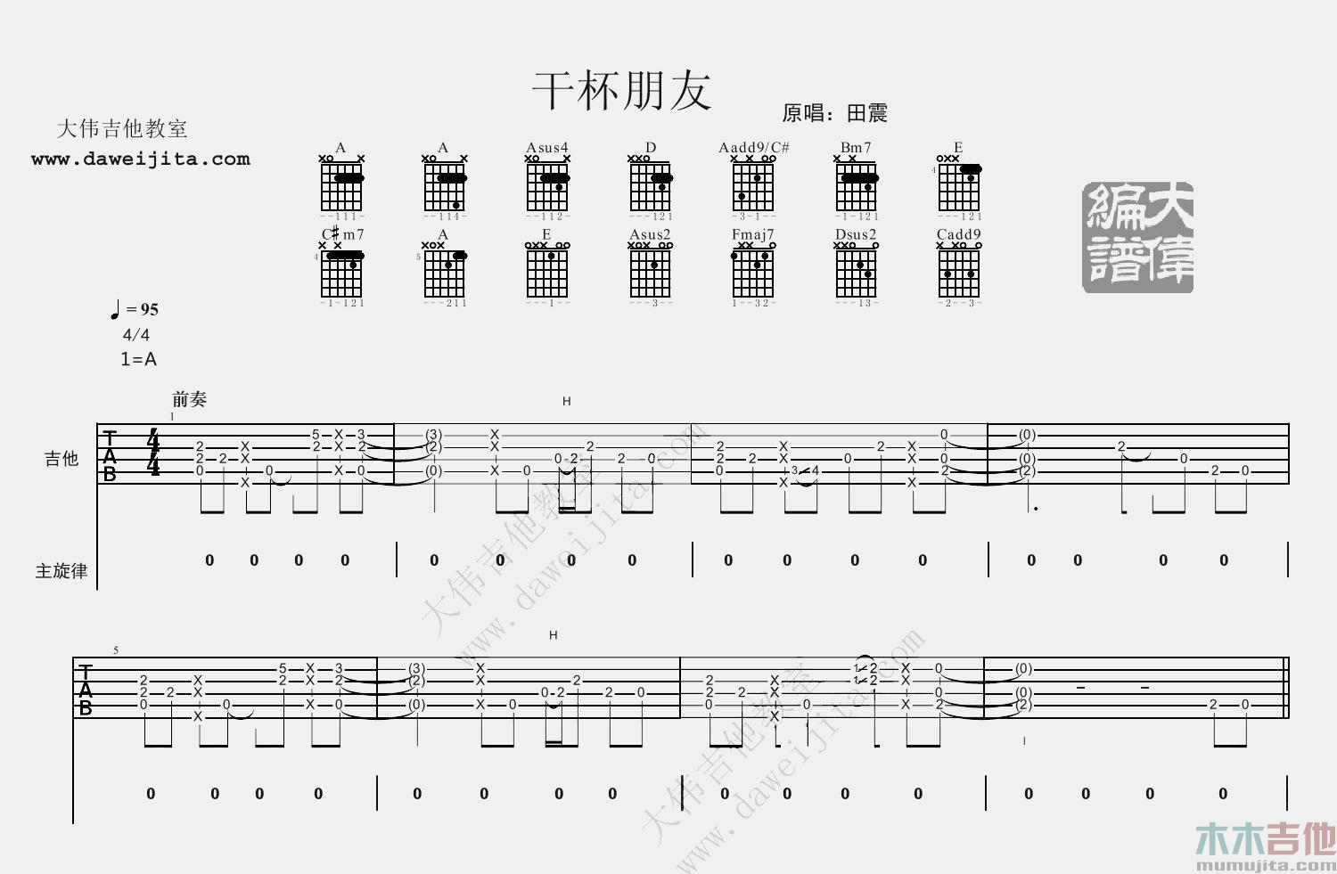 田震的歌谱吉他谱《干杯朋友》C调 - 初级和弦谱(弹唱谱) - 吉他简谱