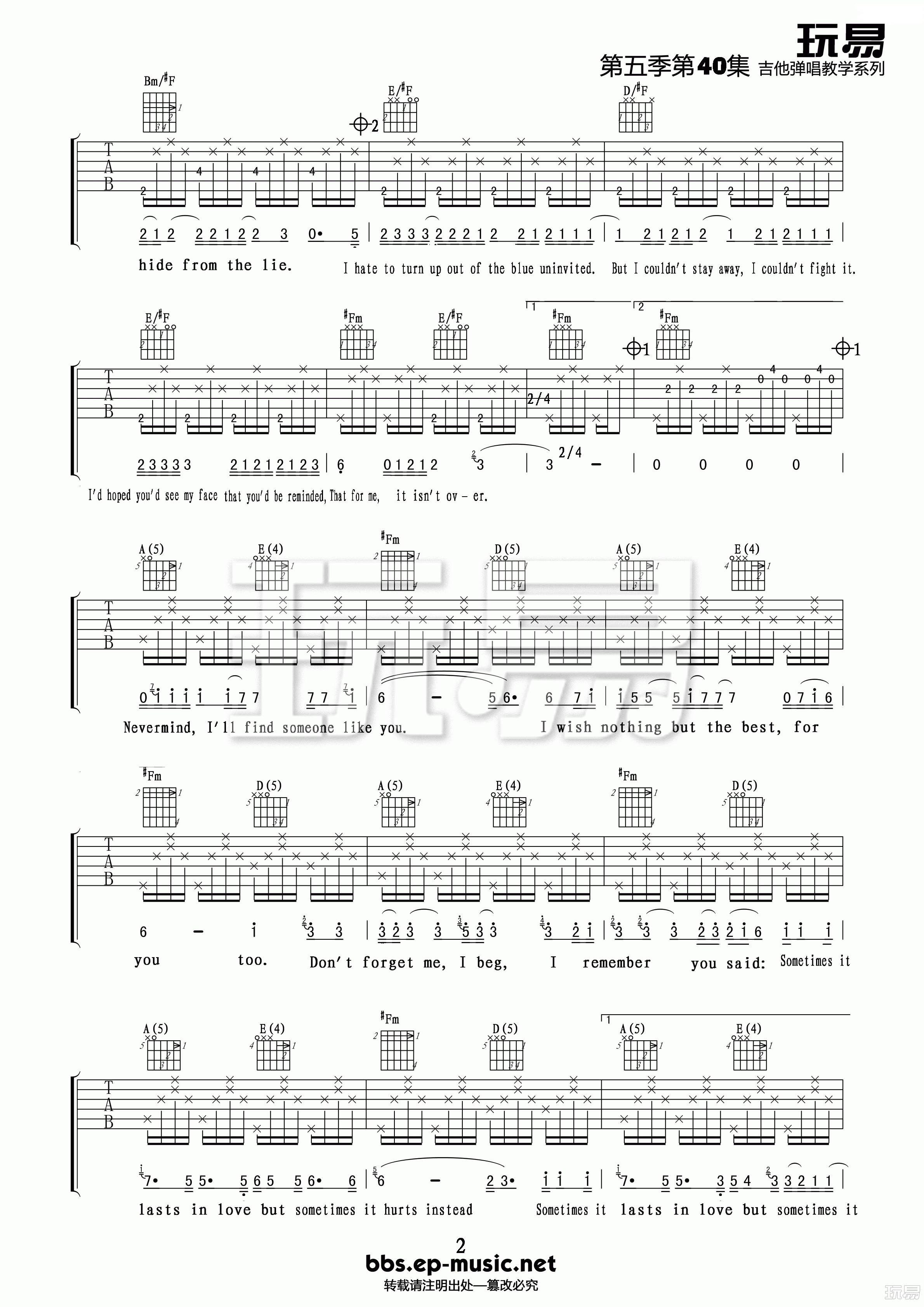 Hello sheet music by Adele (Easy Guitar Tab – 162228)