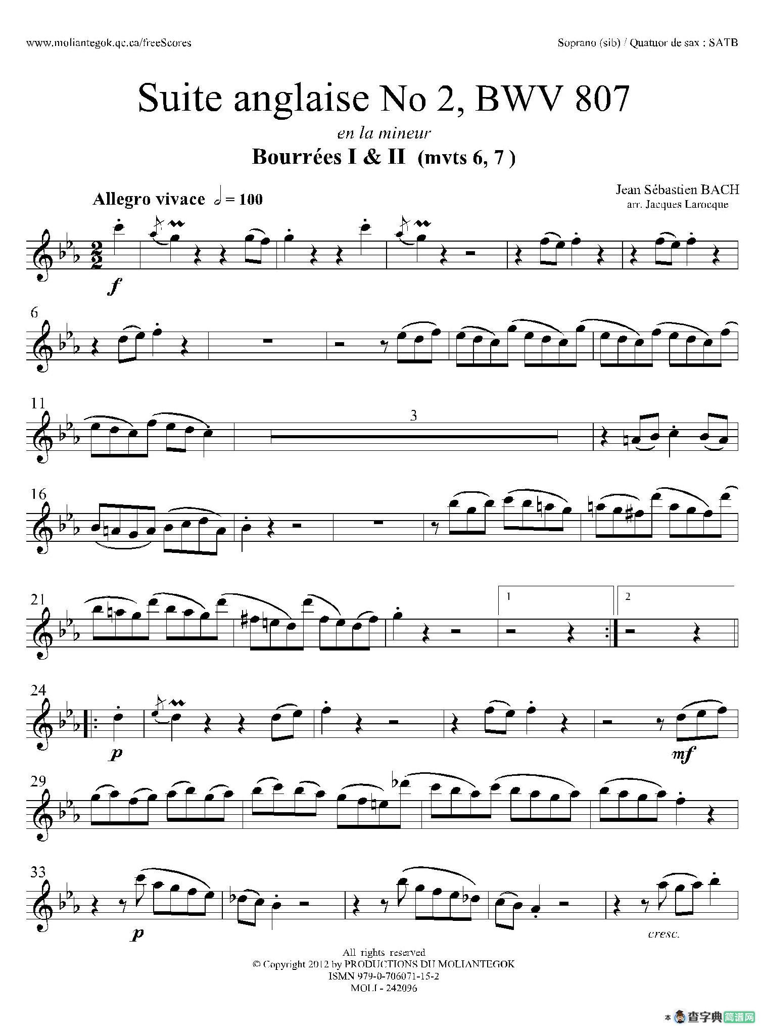 Suite anglaise No 2,BWV 807